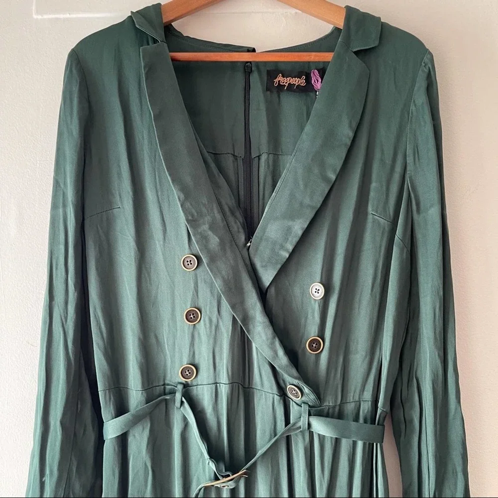 Free People Emerald Green Satin Jumpsuit